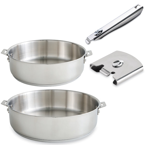 Lot 2 sauteuses tout inox Clips’Inox 24 et 28 cm avec manche et anse amovibles Mathon - Mathon - 1