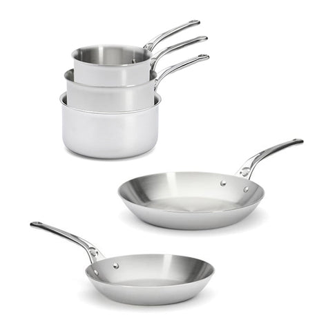 Lot 3 casseroles 16, 18 et 20 cm et 2 poêles 24 et 28 cm tout inox Affinity  De Buyer - Mathon - 1