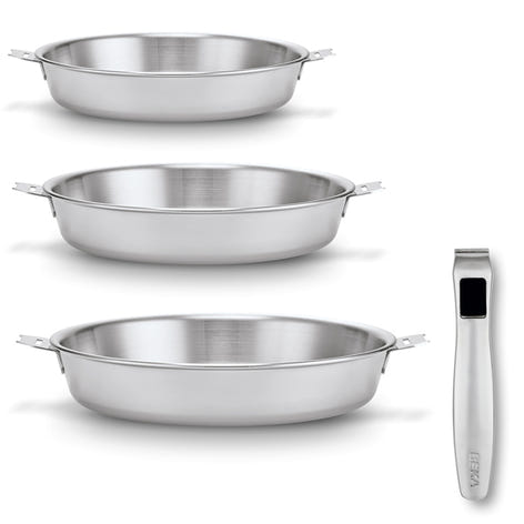 Lot 3 poêles tout inox 20, 24 et 28 cm Triply Evolution avec son manche amovible Beka - Mathon - 1