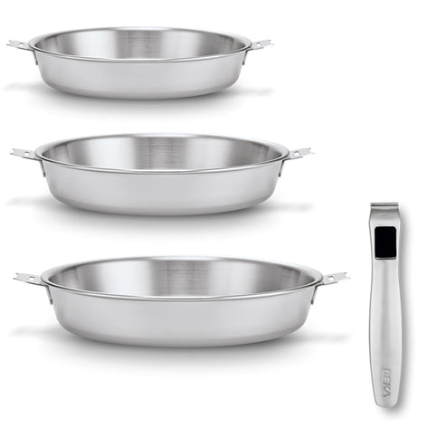 Lot 3 poêles tout inox 20, 24 et 28 cm Triply Evolution avec son manche amovible Beka - Mathon - 1