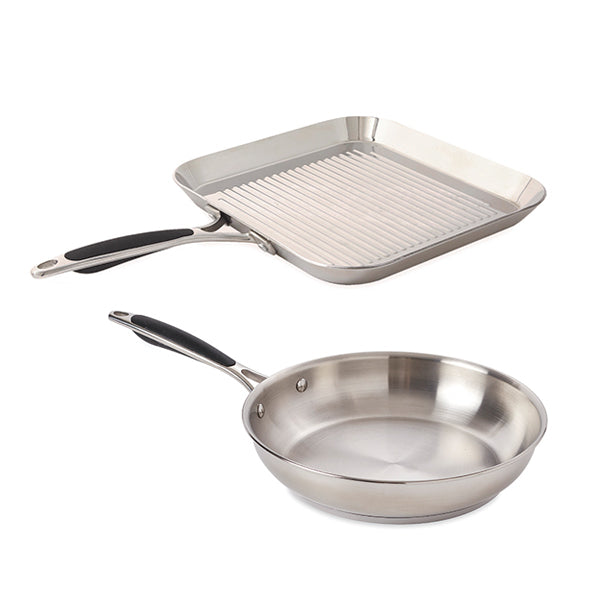 Lot grill carré 26 cm et poêle 24 cm tout inox Excell’Inox Mathon - Mathon - 1