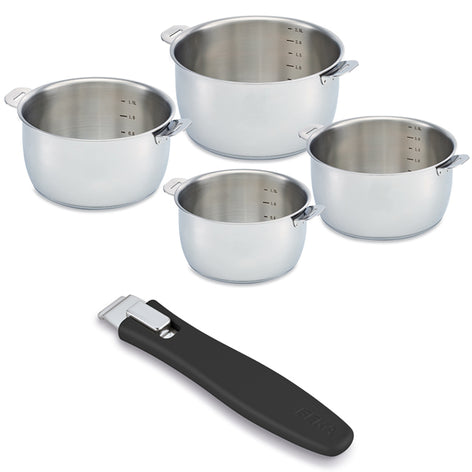 Lot 4 casseroles Select en inox 14, 16, 18 et 20 cm et manche amovible Evolution Clickfix noir Beka - Mathon - 1