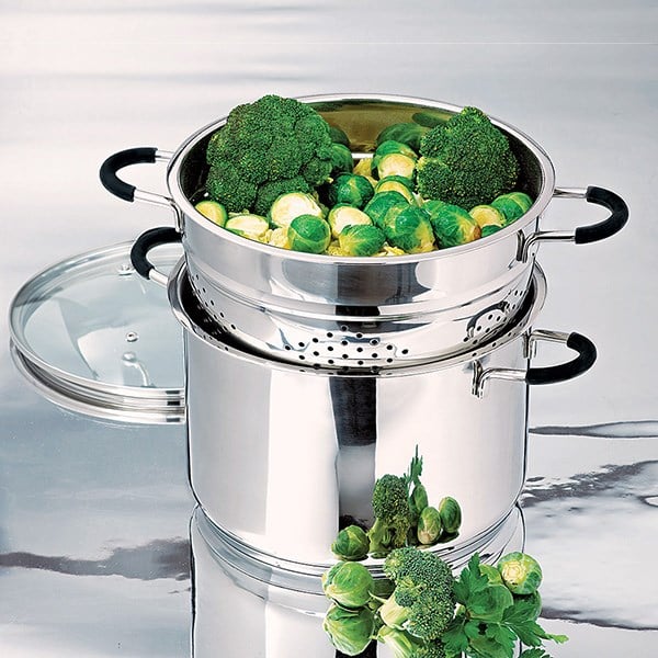 Lot marmite haute inox Rapid Cook avec couvercle et élément vapeur 26 cm 8,5 L Mathon - Mathon - 1