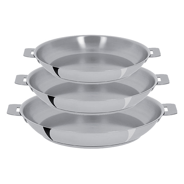 Lot 3 poêles tout inox Mutine sans manche 24, 26 et 28 cm Cristel - Mathon - 1