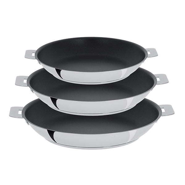 Lot 3 poêles inox antiadhérentes Mutine sans manche 20, 24 et 26 cm Cristel - Mathon - 1