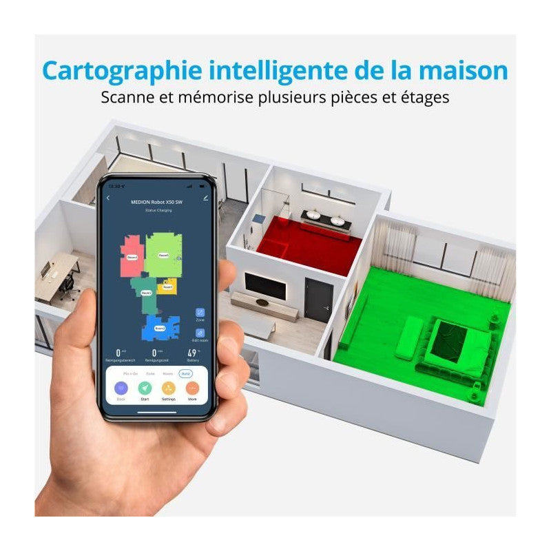 Medion X50 Sw - Robot Aspirate0ur Laveur Avec Station De Vidange - Navigation Laser - Puissance 8000 Pa - Zones No Go & Go Medion - Mathon - 3
