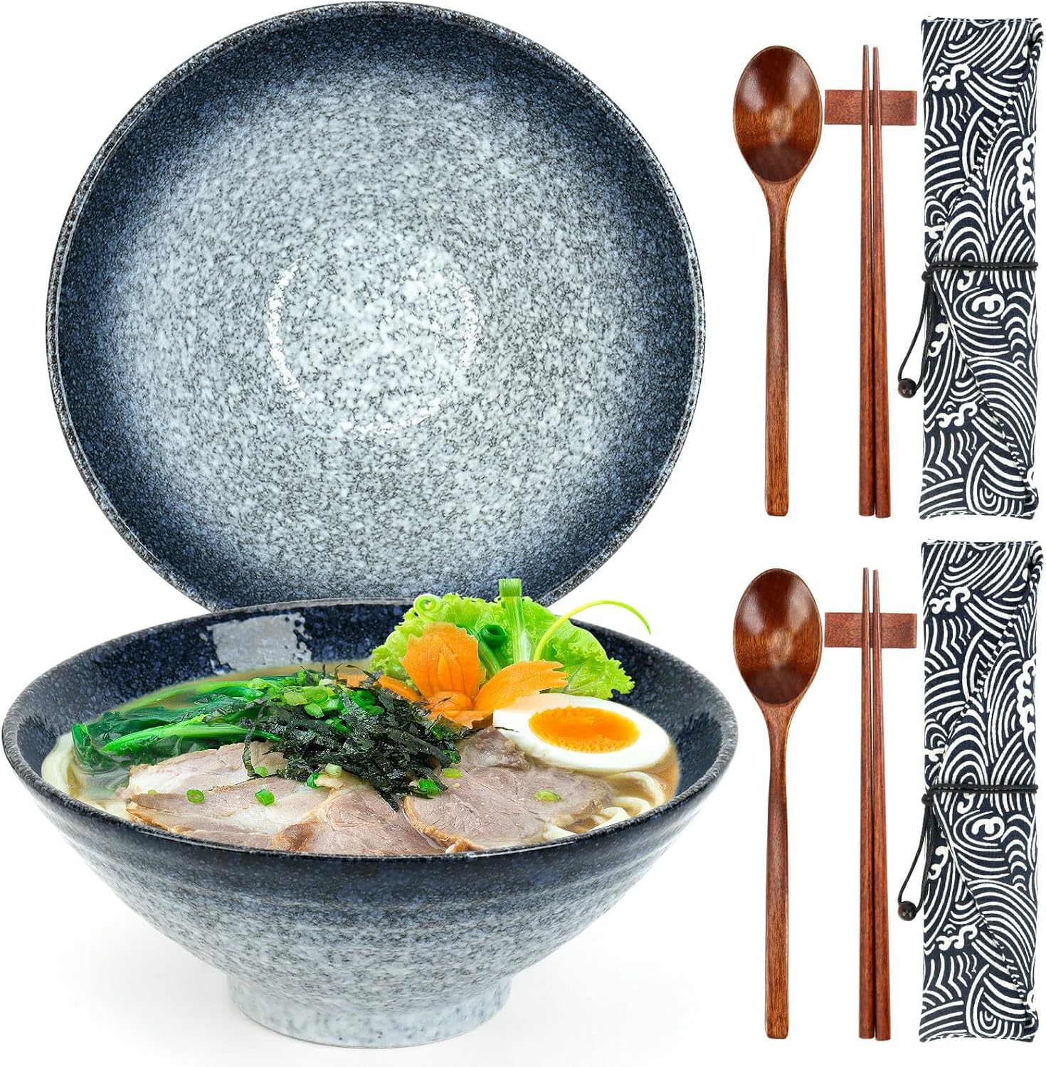 Lot 2 bols ramen japonais 1050 ml avec baguettes Ocean Mist Vendos85 - Mathon
