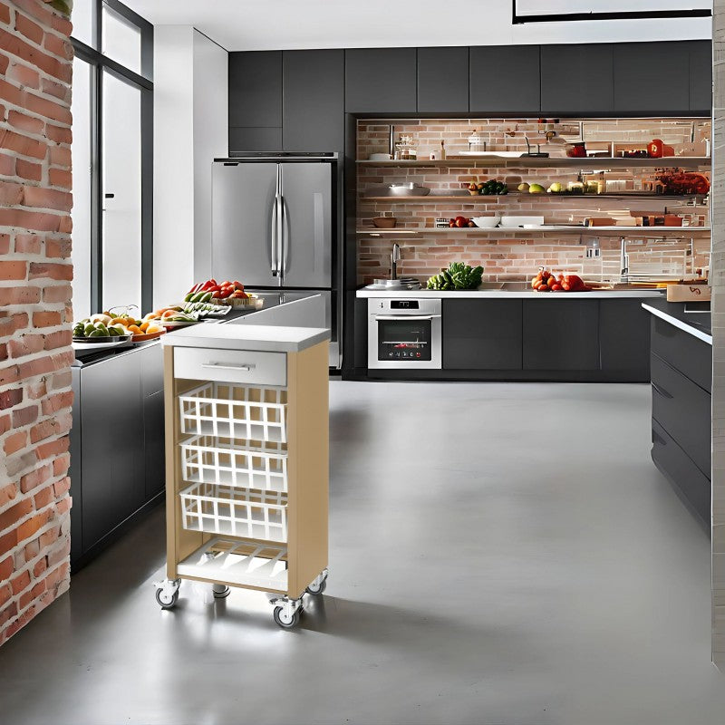 Desserte de cuisine avec plan de travail en acier inoxydable, MOHER, couleur Sable Don Hierro - Mathon - 2