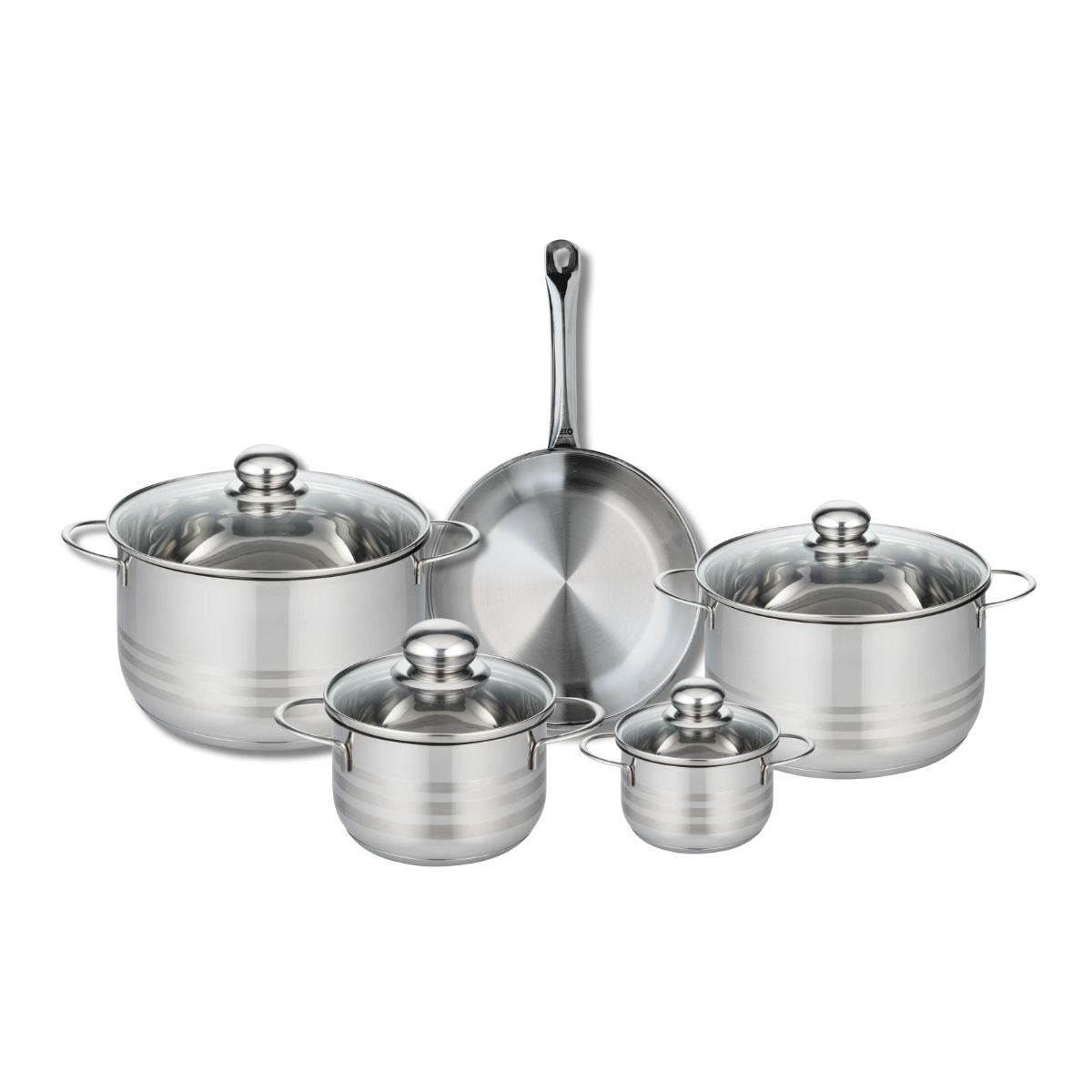 Ensemble de 1 Poêle de cuisson 24 cm et 4 faitouts 12, 16, 20 et 24 cm  Profi Brillant Elo - Mathon - 1