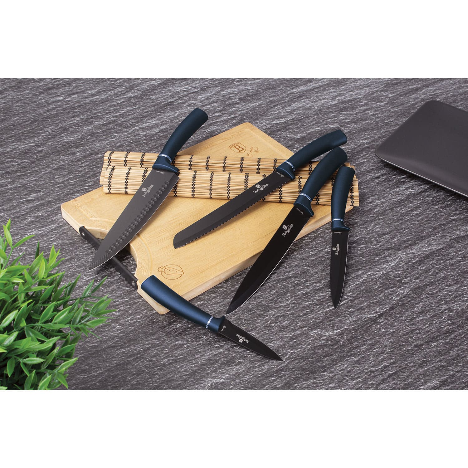 Jeu de 5 Couteaux de Cuisine Professionnel Acier inox, Chef, Planche à Découpe  Bleu marine Aquamarine - Mathon - 2