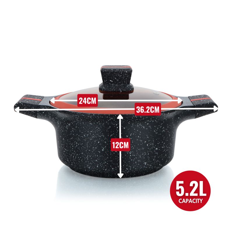 Cocotte avec revêtement  en Granit avec couvercle en verre 24cm Herzberg HGRSCAS24 Herzberg - Mathon - 2