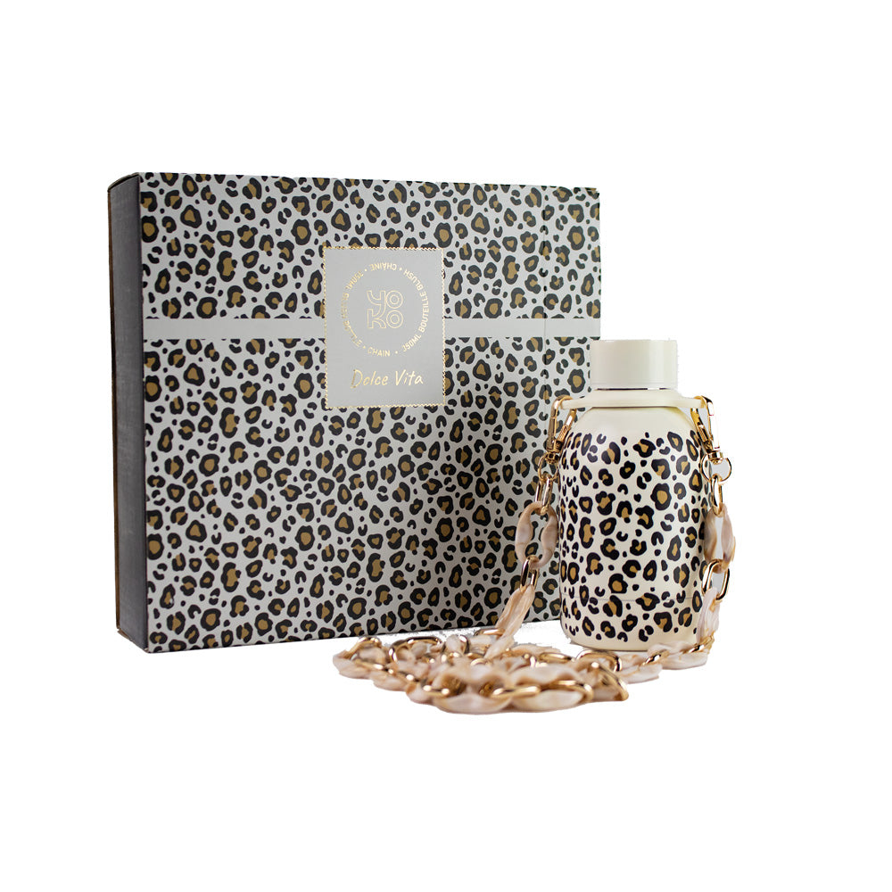 Coffret bouteille isotherme blush léopard 35 cl avec chaine Yoko Design - Mathon - 1