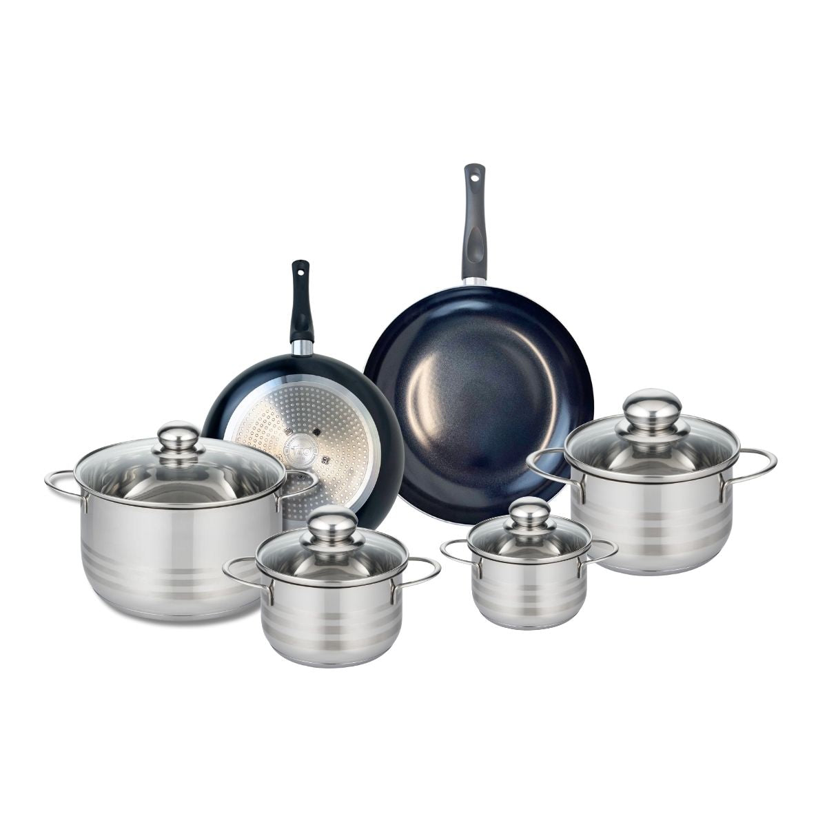 Ensemble de 2 Poêles de cuisson 20 et 24 cm et 4 faitouts 12, 14, 16 et 20 cm  Prima Brillant Elo - Mathon - 1