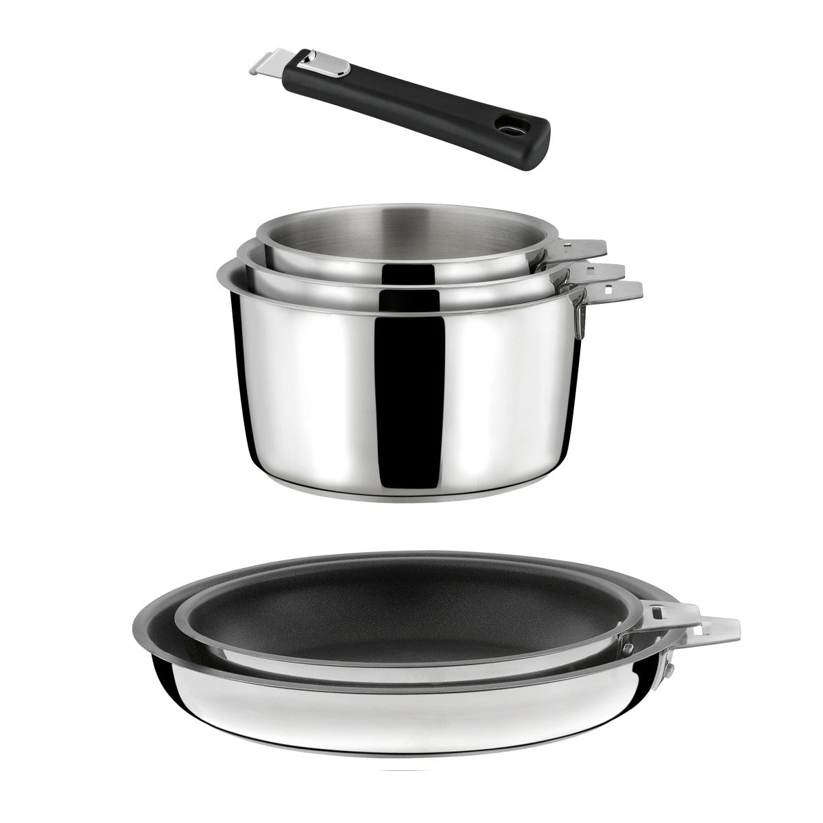 Malice - Lot 6 pièces - 3 casseroles, 2 poêles revêtement céramique et 1 poignée noire Cuisinox - Mathon - 1