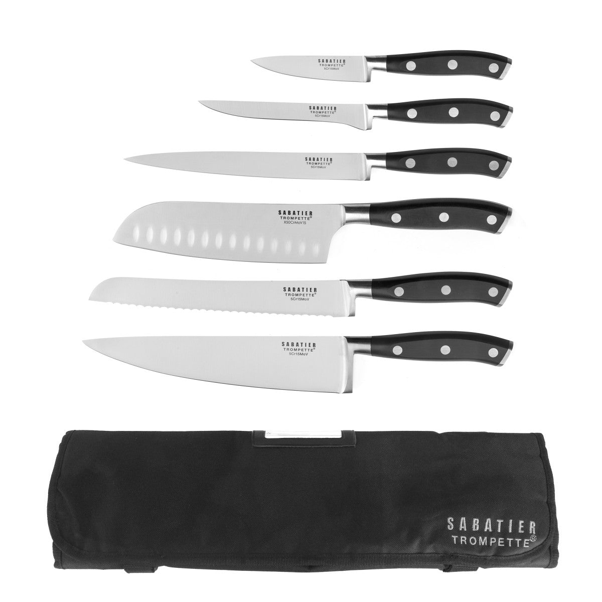 Vulcano - Trousse souple avec 6 couteaux de cuisine Sabatier Trompette - Mathon - 1