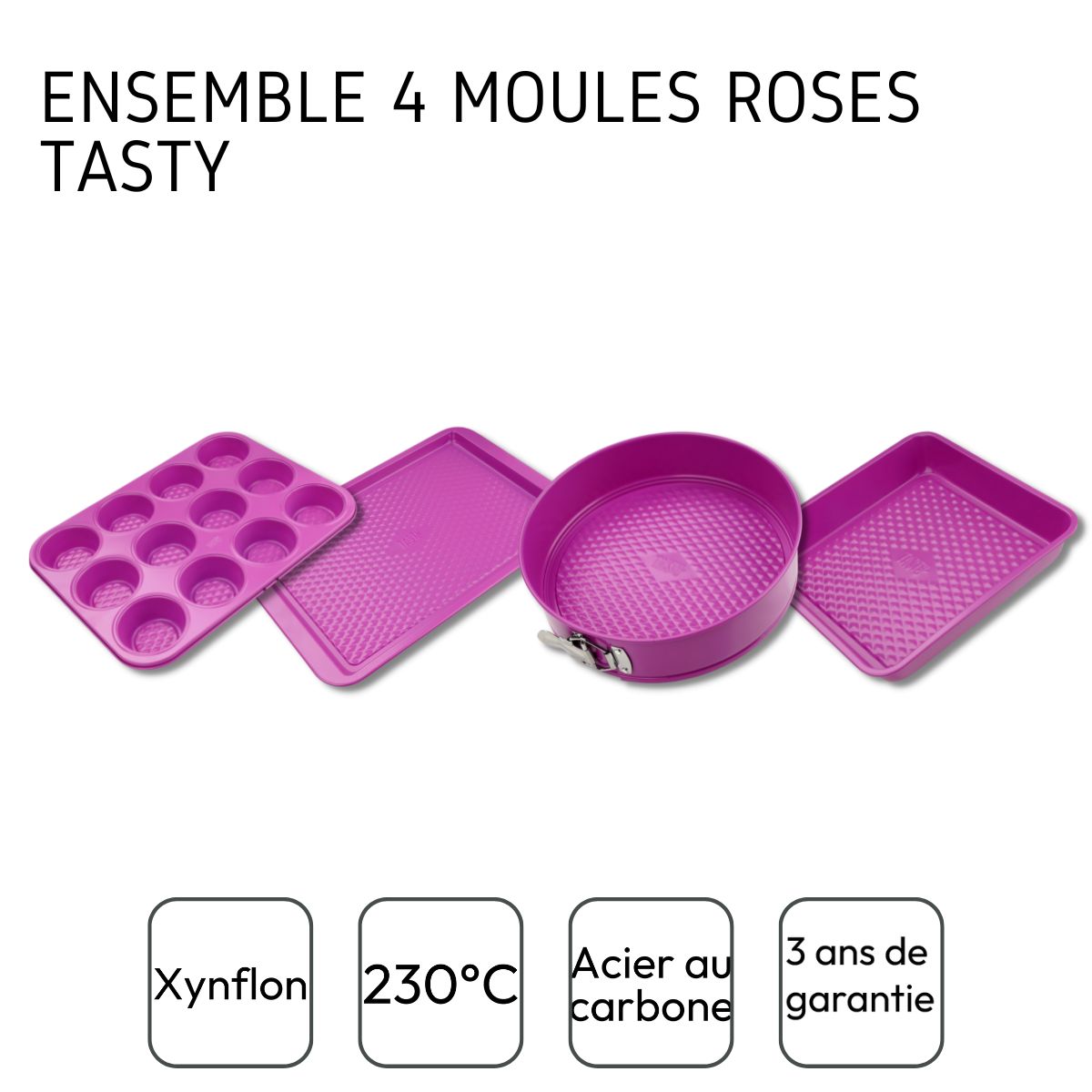 Ensemble de 4 moules fuchsia de 23 à 38 cm Tasty Pâtisserie Tasty - Mathon - 4