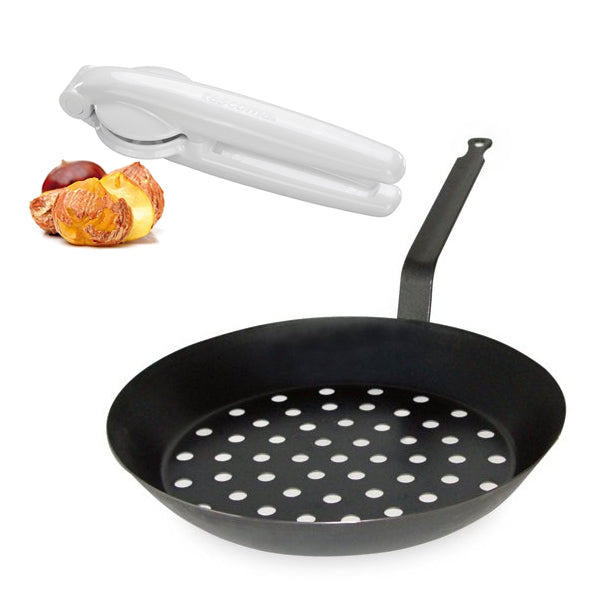 Lot poêle à marrons pour cuisson sur braise 28 cm et coupe châtaignes - Mathon - 1