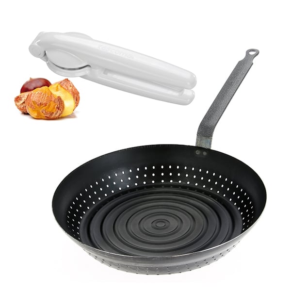 Set poêle à marrons 28 cm et coupe châtaignes - Mathon - 1