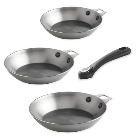 Lot 3 poêles acier Minéral B 20, 24 et 28 cm et manche amovible De Buyer - Mathon - 1