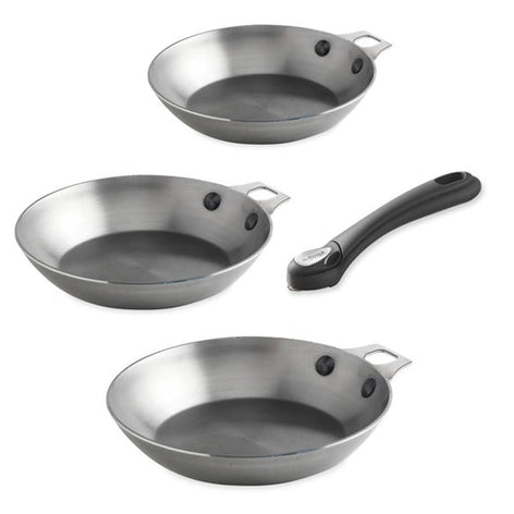 Lot 3 poêles acier Minéral B 20, 24 et 28 cm et manche amovible De Buyer - Mathon - 1