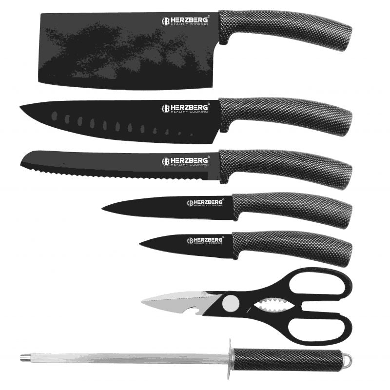 Set de couteaux avec support 8 pièces carbon Herzberg HGMSN8CAR Herzberg - Mathon - 3