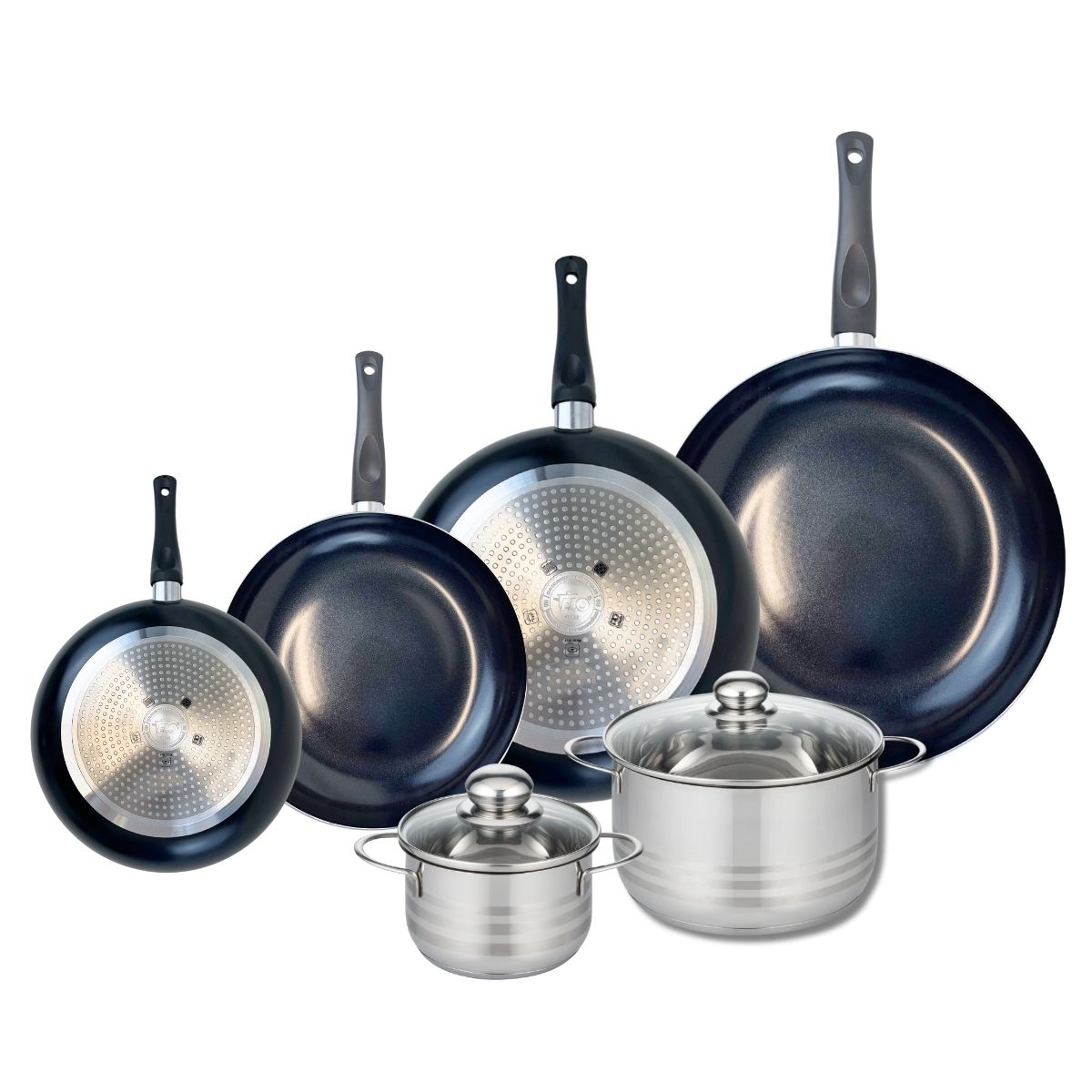 Ensemble de 4 Poêles de cuisson 20, 24, 28 et 32 cm et 2 faitouts 14 et 20 cm  Prima Brillant Elo - Mathon - 1