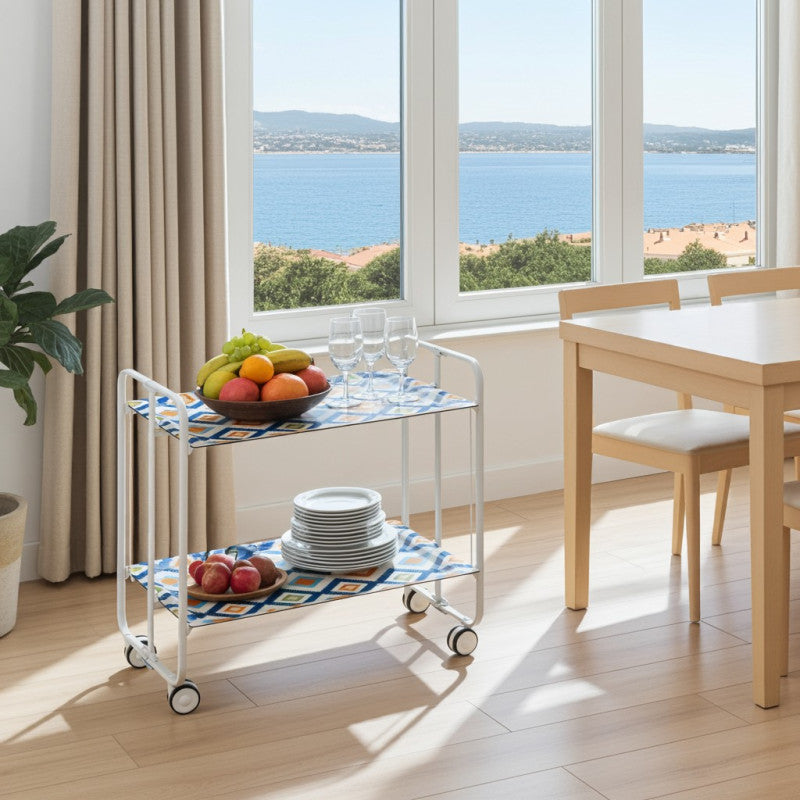 Desserte pliante 2 niveaux avec roulettes – structure blanche, bauhaus Don Hierro - Mathon - 4