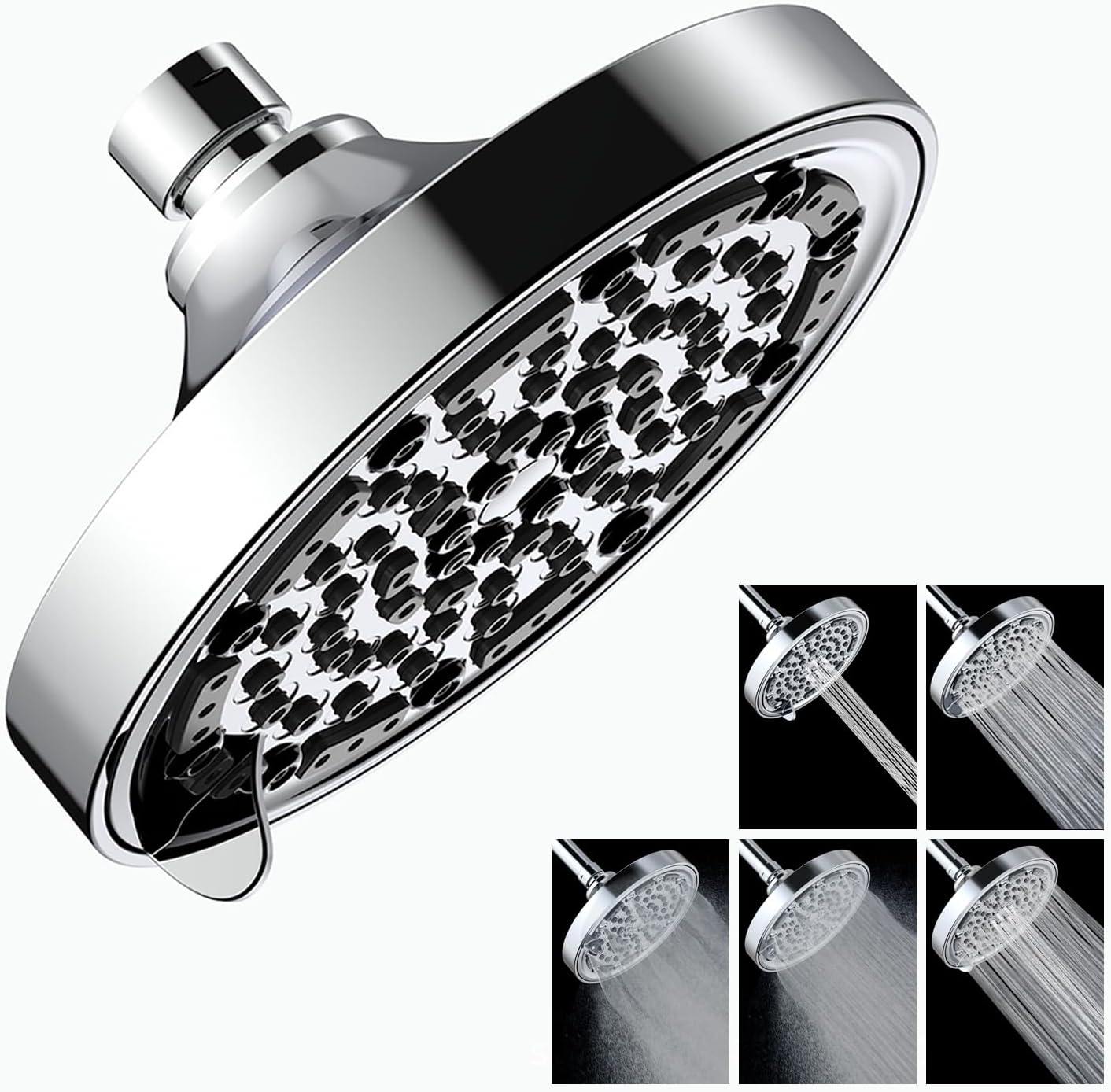 Pommeau de douche rond chromé 15 cm – 5 modes haute pression Vendos85 - Mathon