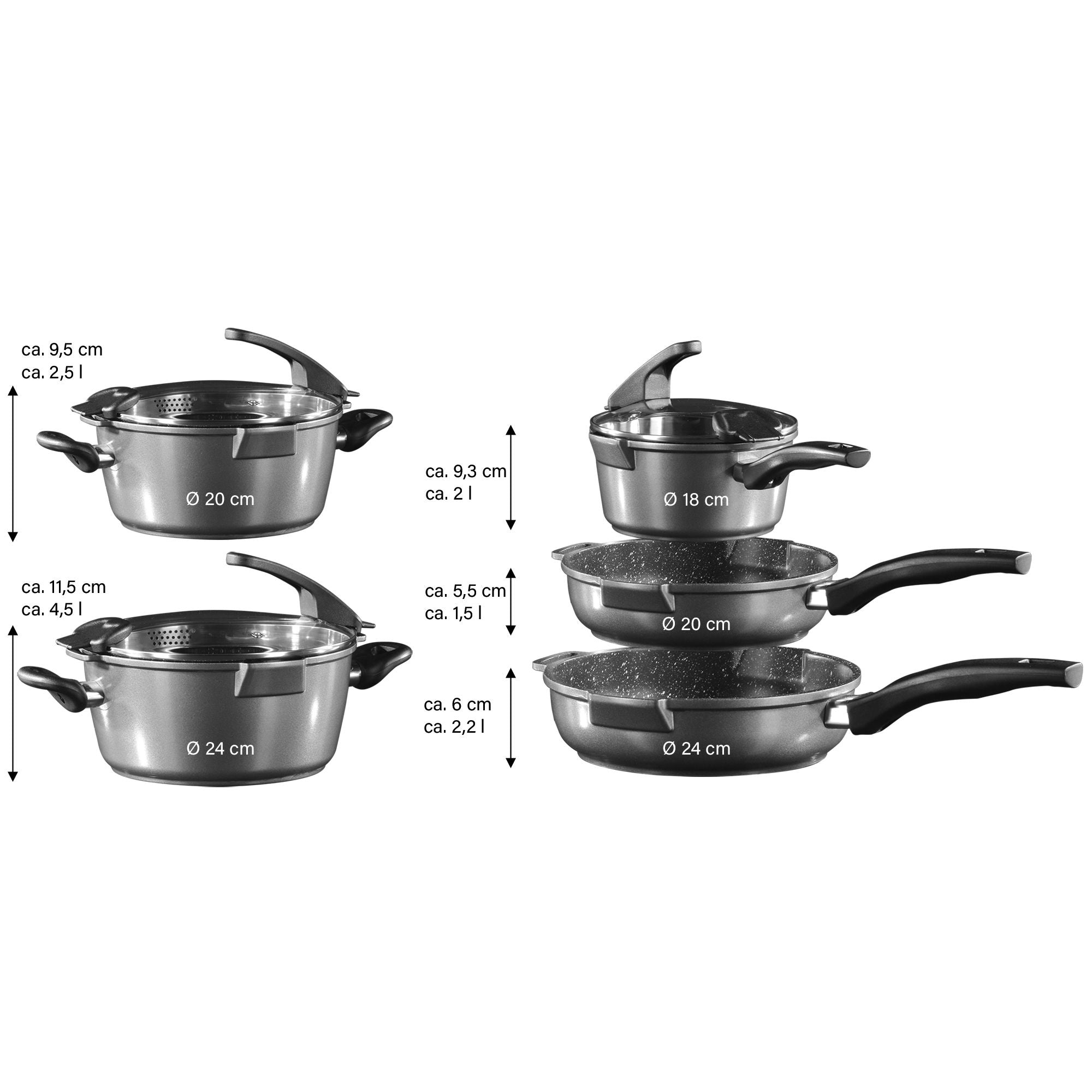 FUTURE Batterie de cuisine, 8 pcs, avec couvercle en verre avec fonction passoiren Stoneline - Mathon - 4