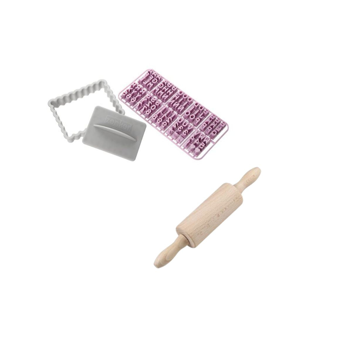 Tampon alphabet pour biscuit Zenker et mini rouleau à pâtisserie Zenker - Mathon - 1