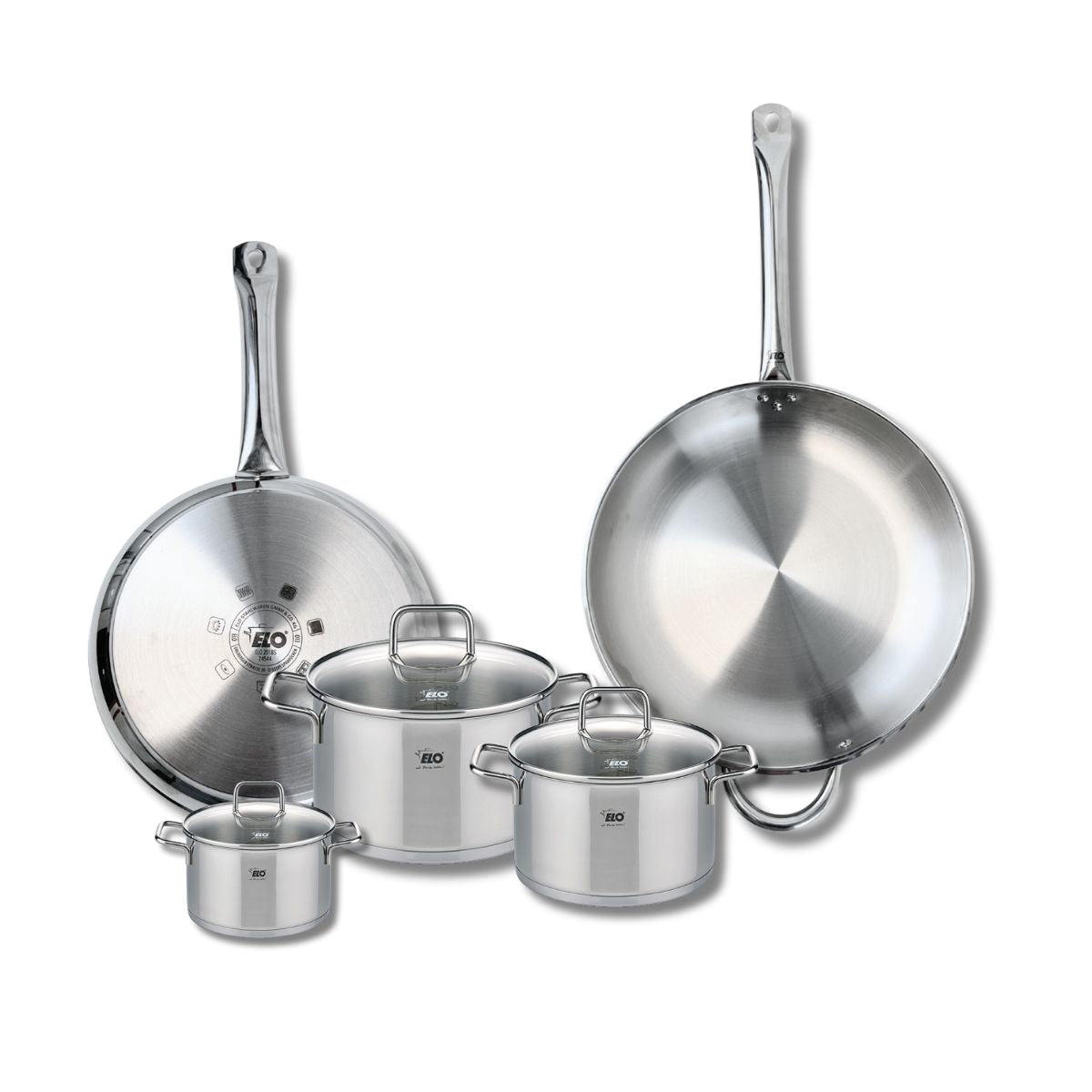 Ensemble de 2 Poêles de cuisson 28 et 32 cm et 3 faitouts 12, 16 et 20 cm  Profi Citrin Elo - Mathon - 1