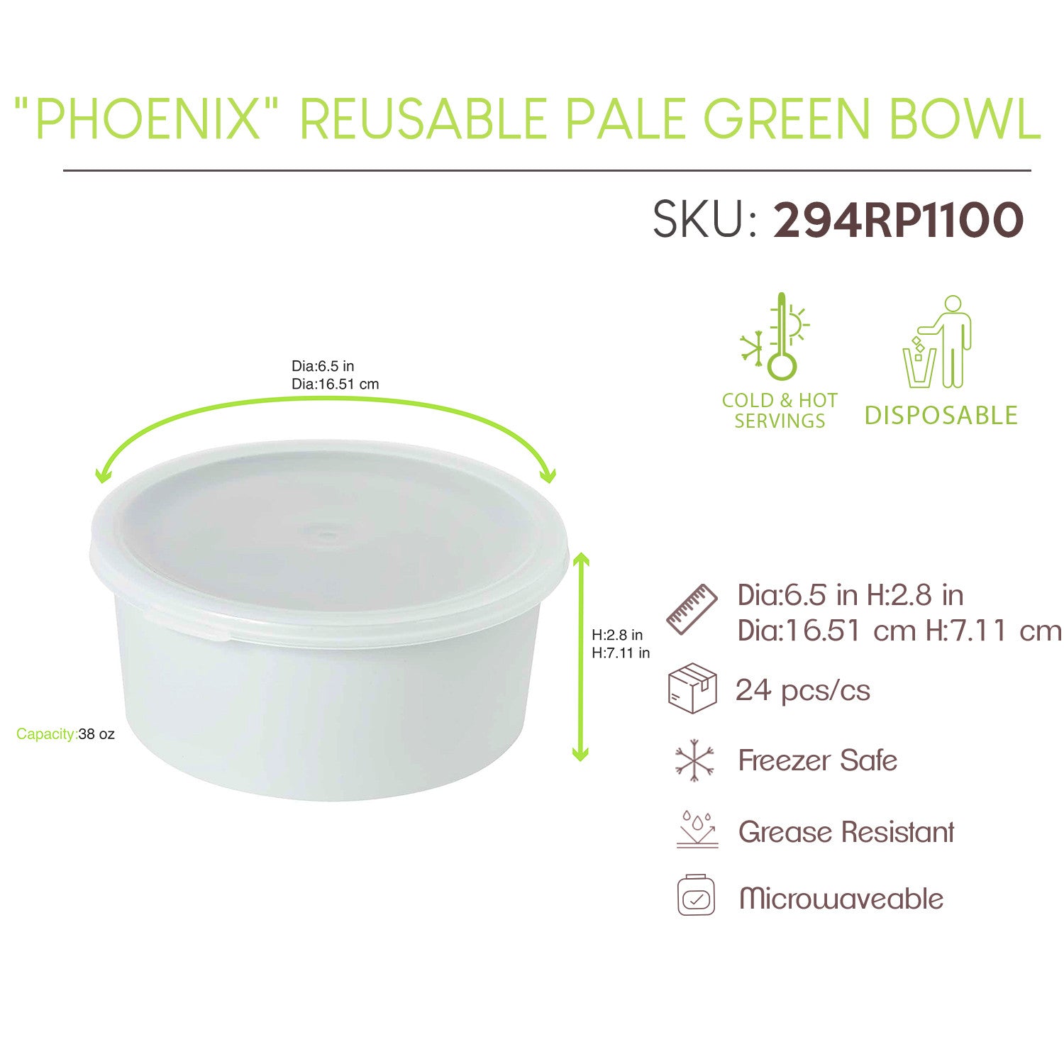 4Pcs - Bol Phoenix en plastique RPET réemployable vert d