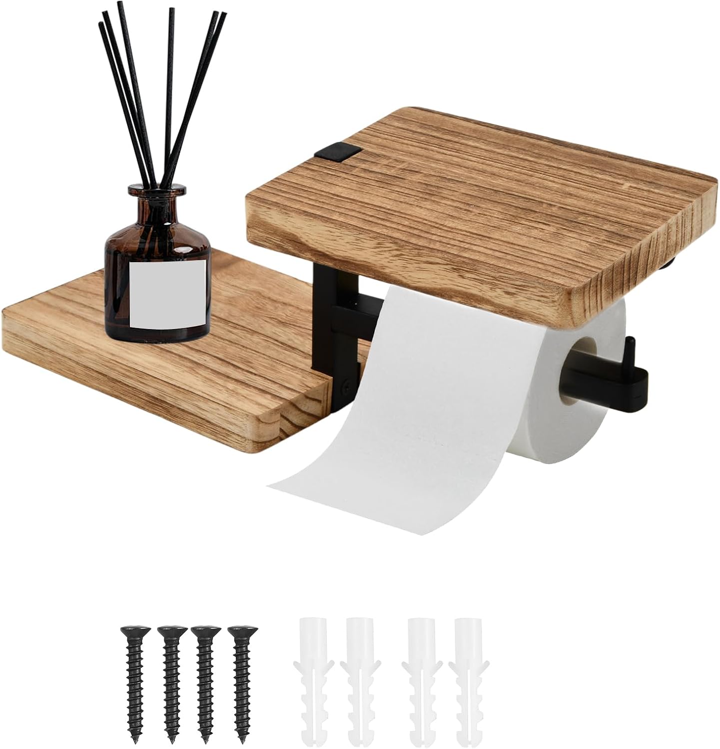 Porte-papier toilette mural en bois rétro avec étagères Vendos85 - Mathon