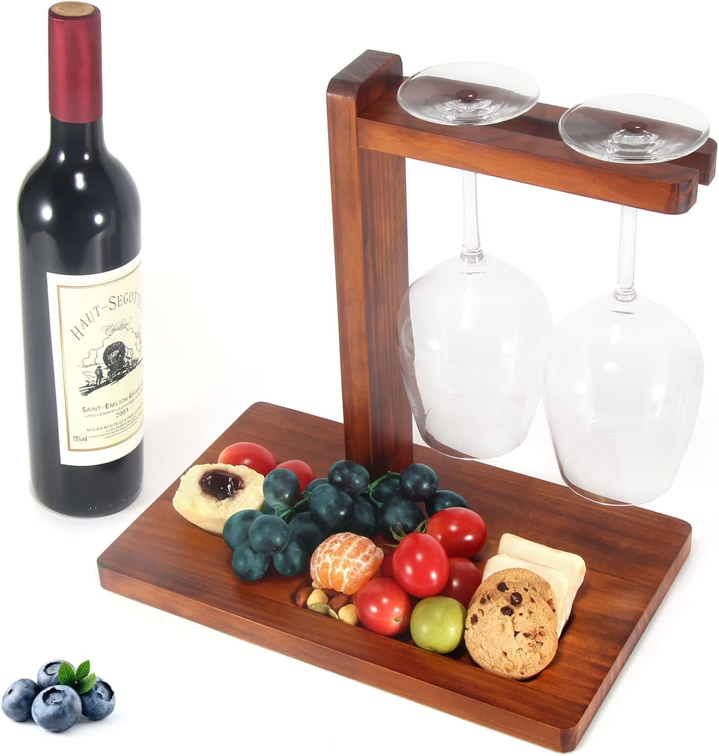 Panier à vin en bois avec plateau et porte-verres élégant Vendos85 - Mathon