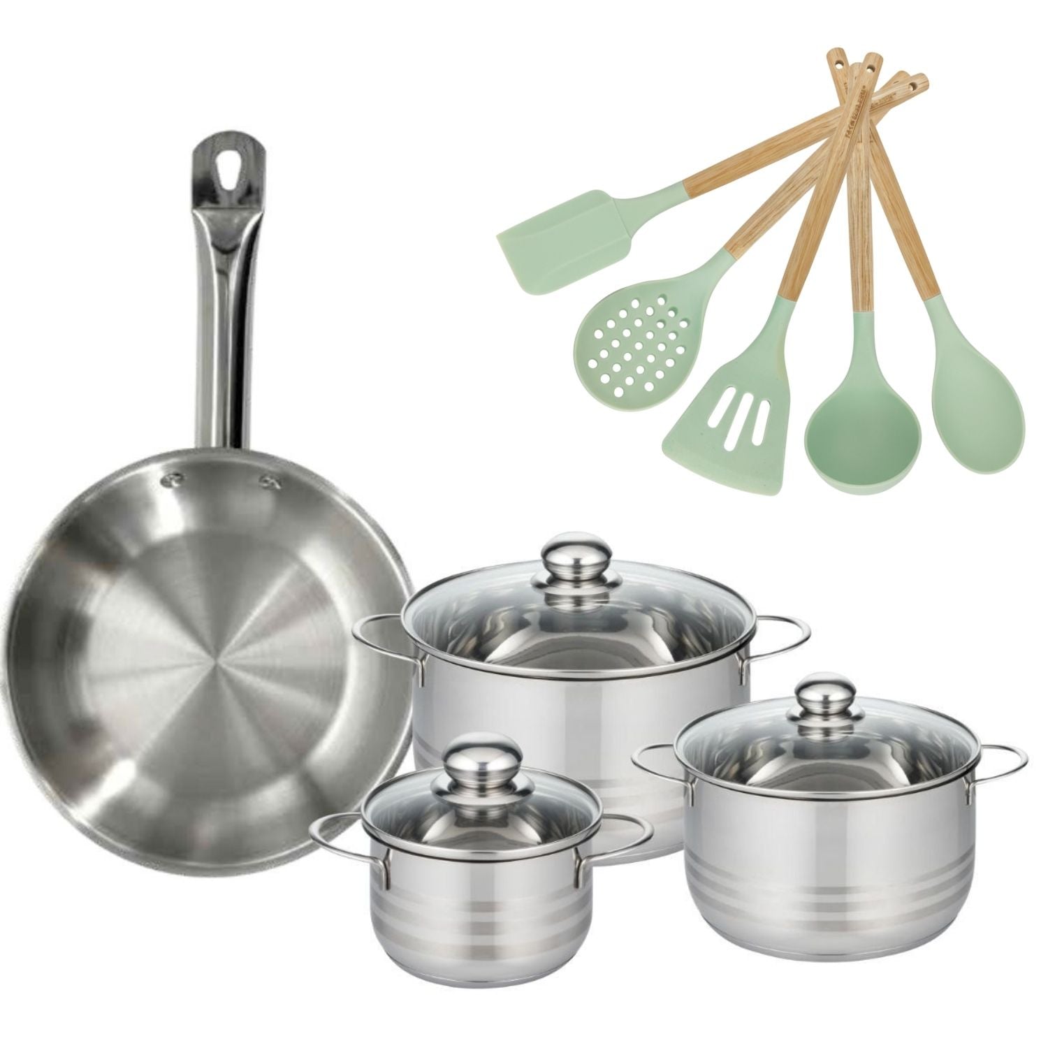 Lot Faitout 16/20/24cm et Poêle 28cm  Etherna avec 5 ustensiles Fackelmann - Mathon - 1