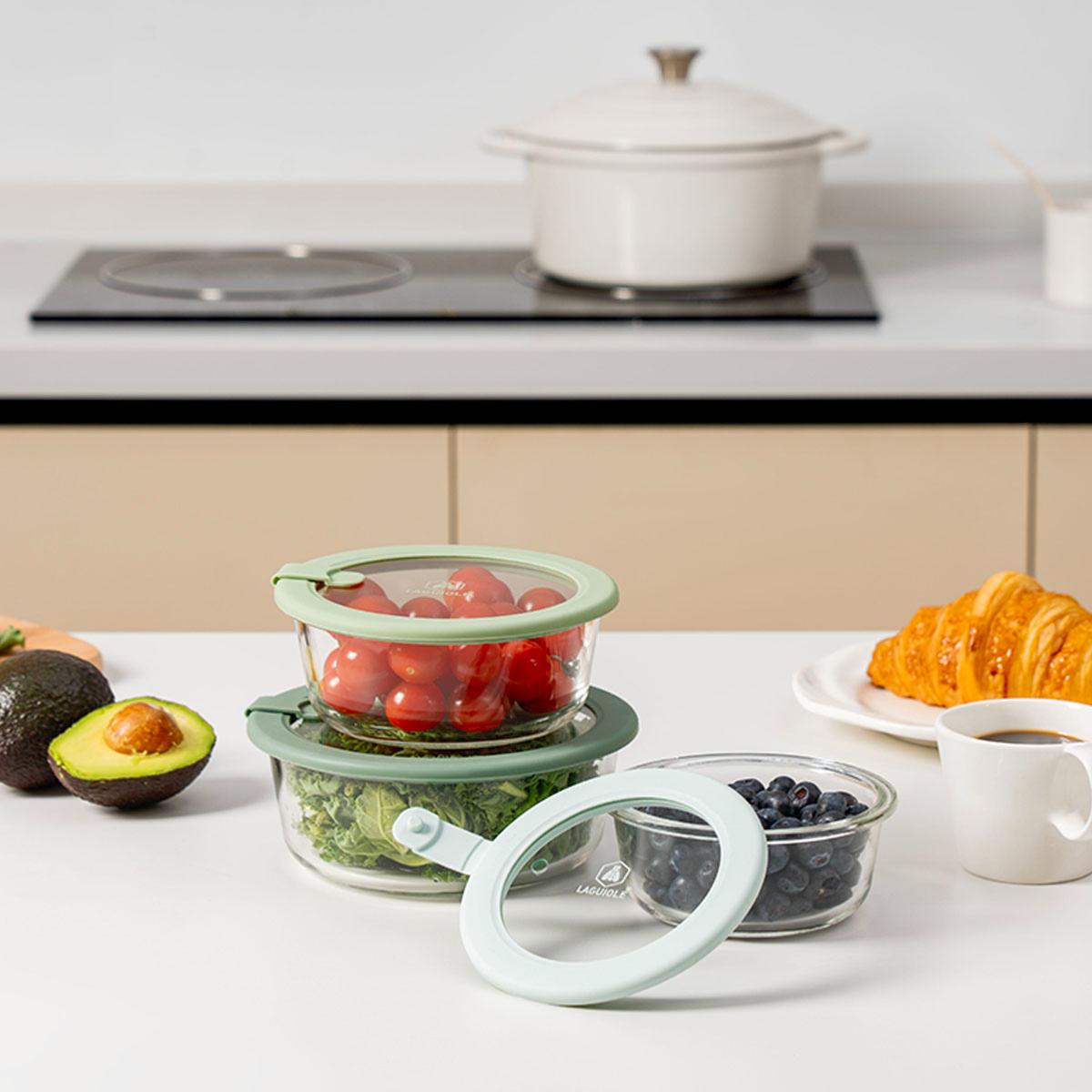 Lot de 3 boîtes en verre rondes avec couvercle 400/650/950ml Laguiole Cuisson - Mathon - 3