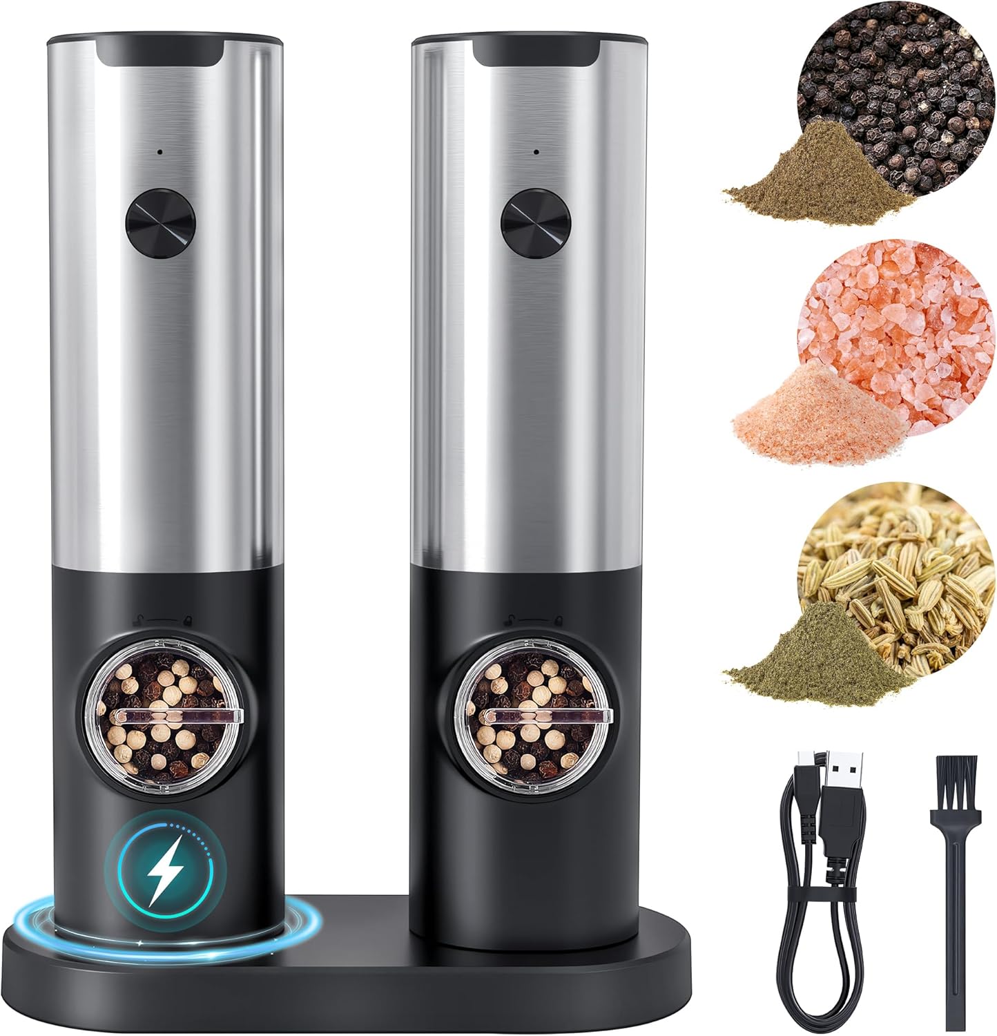 Ensemble électrique de moulins à sel et à poivre, rechargeable par USB-C, capacité de 70 ml Vendos85 - Mathon