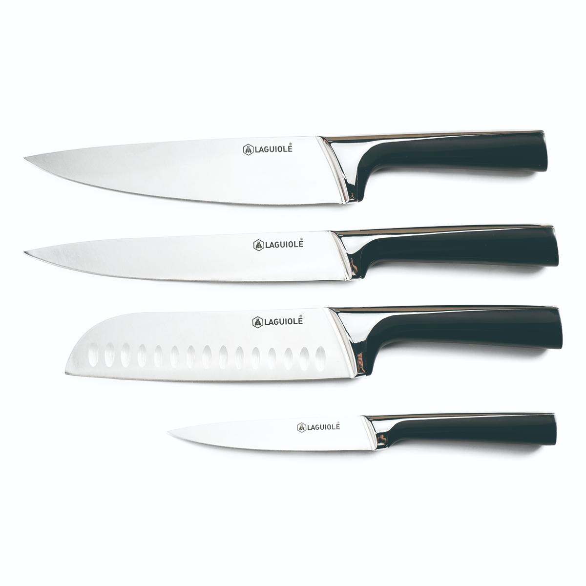 Bloc de 4 couteaux en acier noir - "Scintibois" Laguiole Cuisson - Mathon - 2