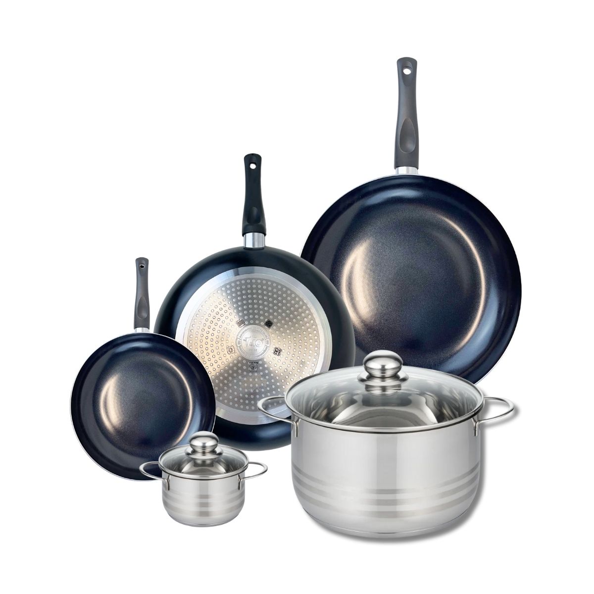 Ensemble de 3 Poêles de cuisson 20, 28 et 32 cm et 2 faitouts 12 et 24 cm  Prima Brillant Elo - Mathon - 1