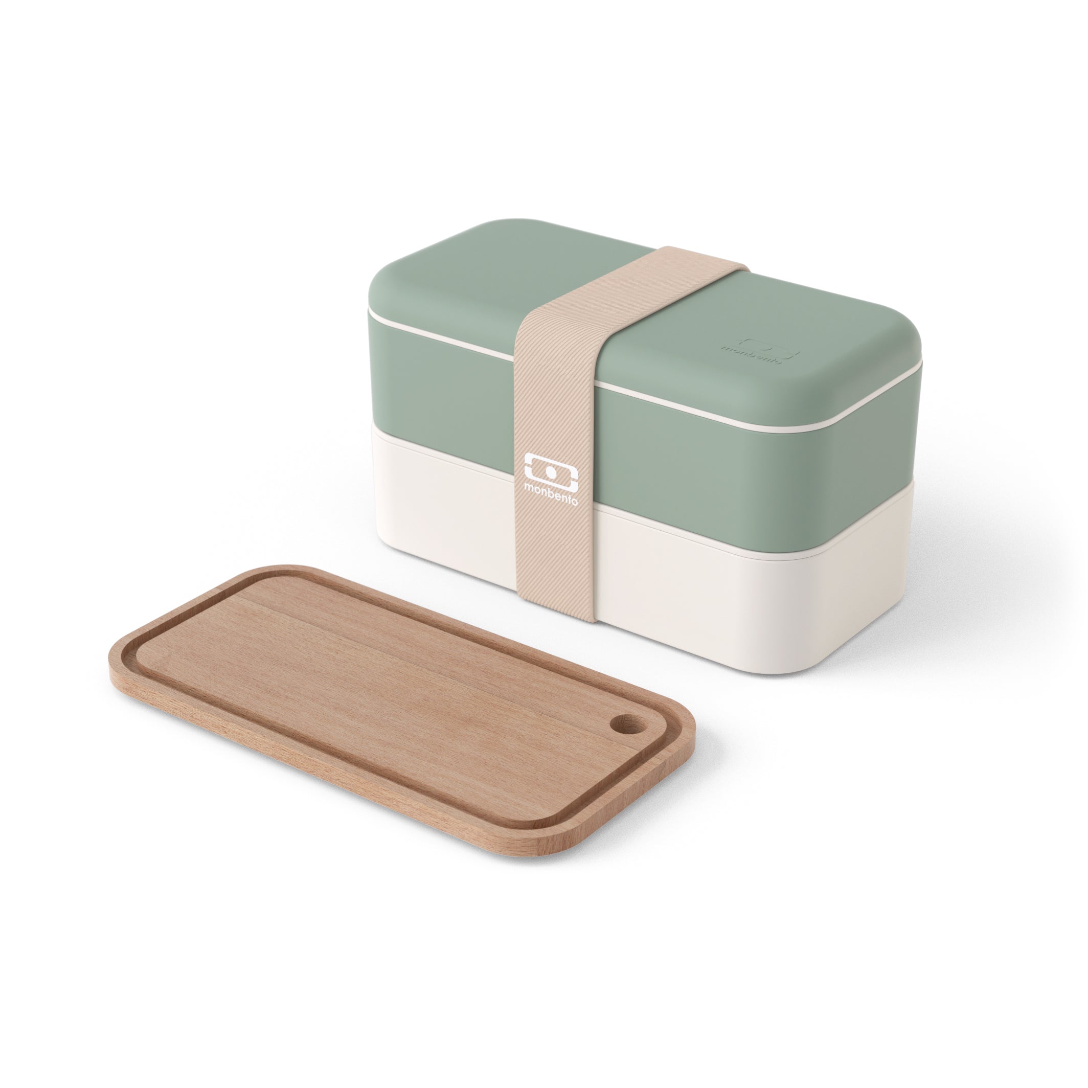 Set lunch box 2 compartiments Made in France 1L Vert Natural + Planche à découper en bois Monbento - Mathon - 1