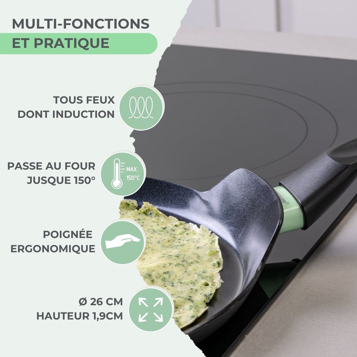 Crêpière 26 cm aluminium revêtement céramique antiadhésif sans PFAS  Brandao Fackelmann - Mathon - 3