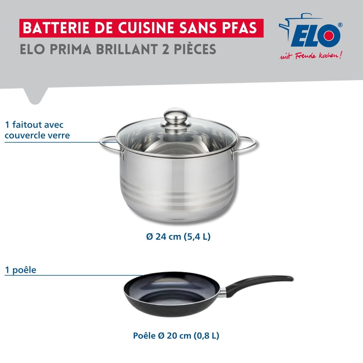 Ensemble de 1 Poêle de cuisson 20 cm et 1 faitout 24 cm  Prima Brillant Elo - Mathon - 2