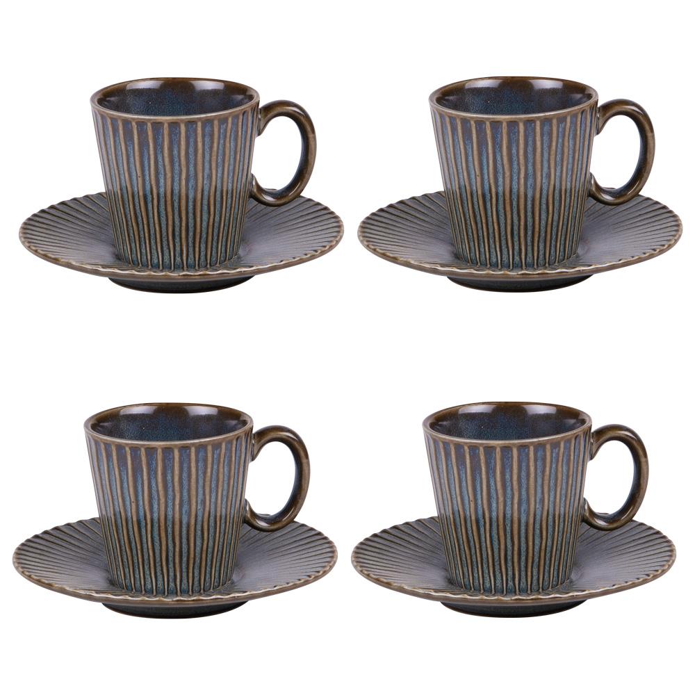 Coffret de 4 tasses à café avec sous tasses Liv bleu 22 cl Table passion - Mathon - 1