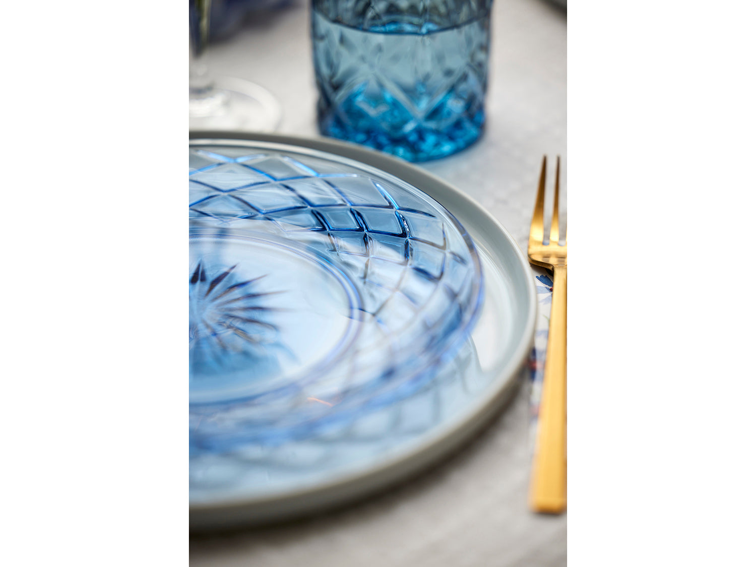 Set de 4 assiette SORRENTO en verre Bleu Lyngby Glas - Mathon - 5