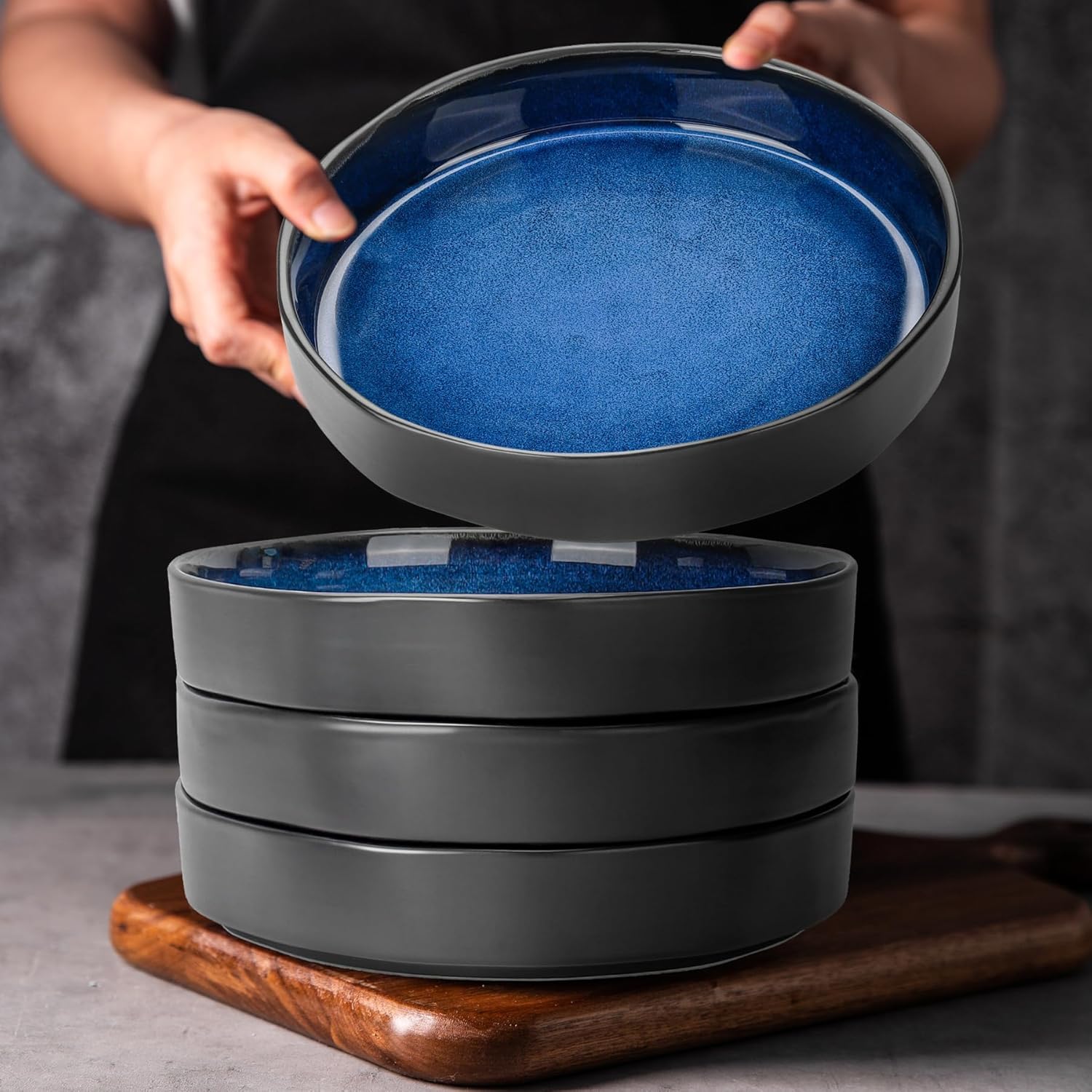 Ensemble de 4 bols en céramique 22 cm noirs et bleus Vendos85 - Mathon