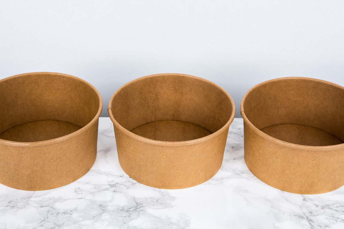 25Pcs - Saladier rond en carton kraft avec couvercle plastique PP "Buckaty"   H65mm 1200ml FirstPack - Mathon - 6