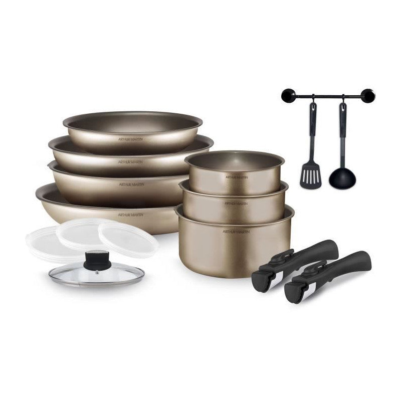 Batterie De Cuisine   Am133ch 15 Pieces - Aluminium - Poignée Amovible - Tous Feux Dont Induction Arthur Martin - Mathon