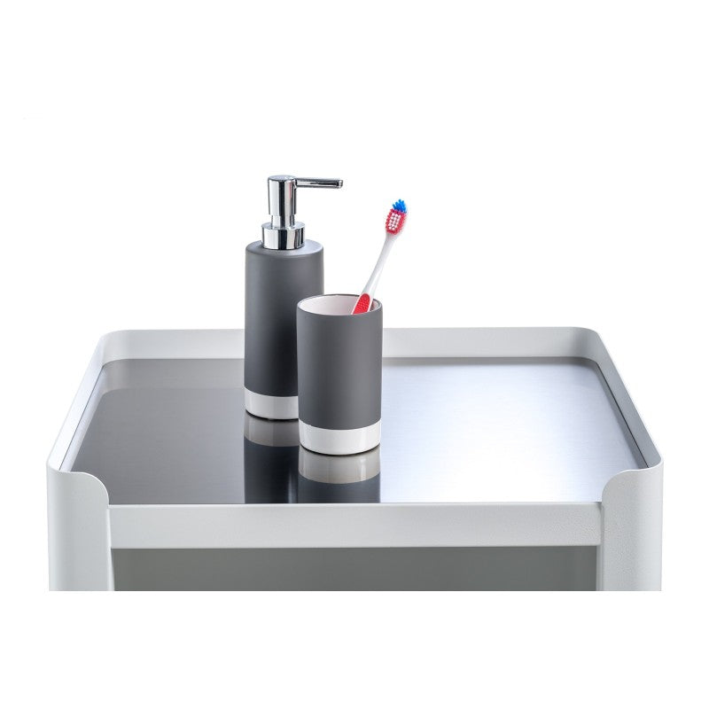 Meuble rangement salle de bain, cuisine, bureau.desserte à roulettes. style scandinave, 42 x 31 x 82 cm., blanc-inox, louise Don Hierro - Mathon - 5