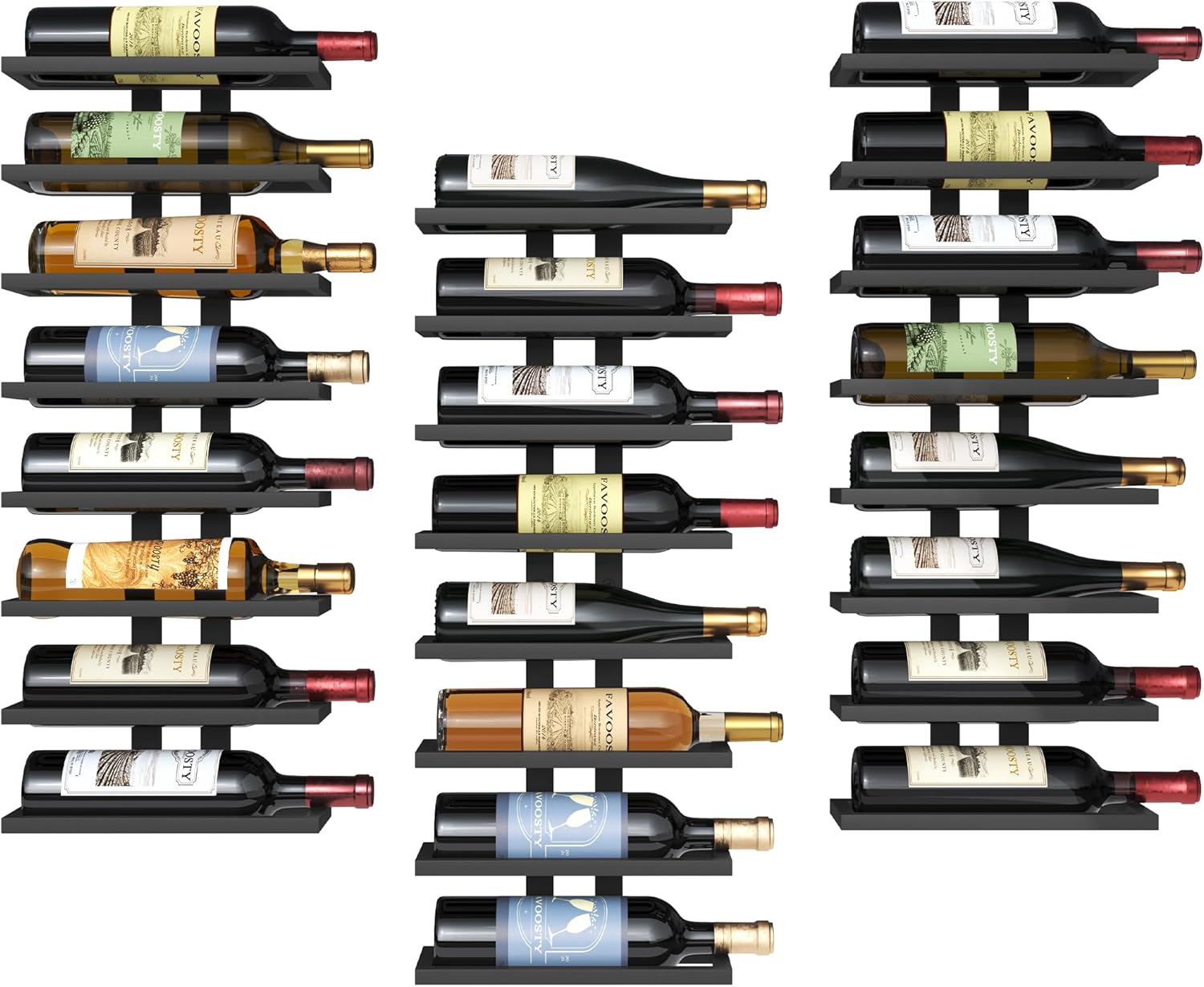 Lot 3 étagères murales à vin métal 8 niveaux – Noir Vendos85 - Mathon