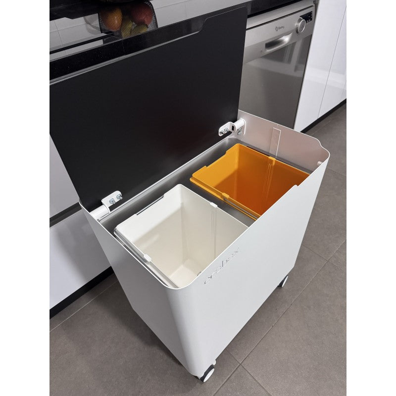Poubelle cuisine fonctionnelle et élégante, 2 x 20 litres, ECOBOX NOA, Blanc-Noir Don Hierro - Mathon - 3